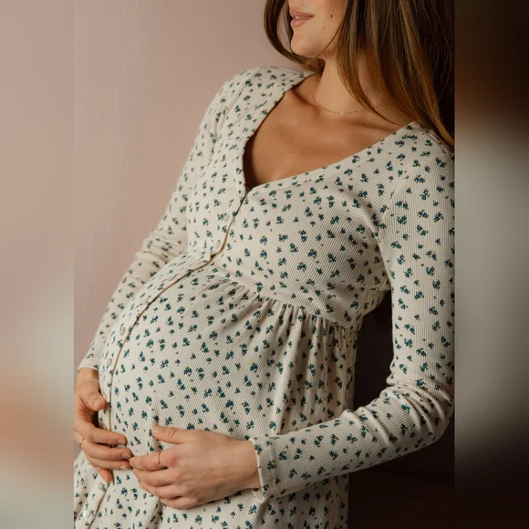 Hatch the waffle knit printed nursing dress, 2 ( medium ) - Picture 4 of 9